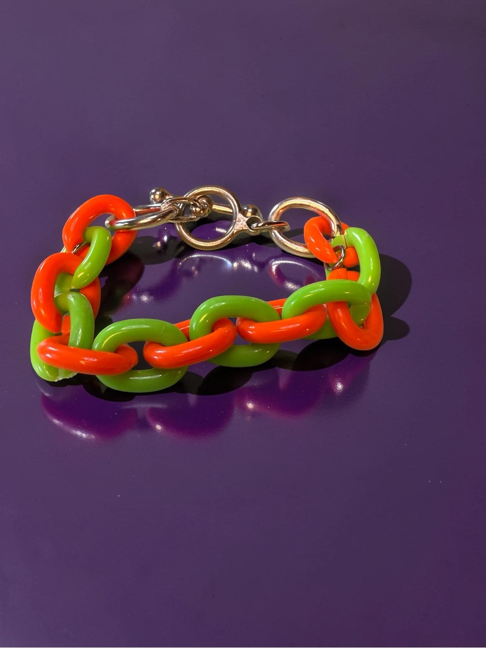 Lucite Neon Orange & Green Link Bracelet - Women Jewelry Bracelets